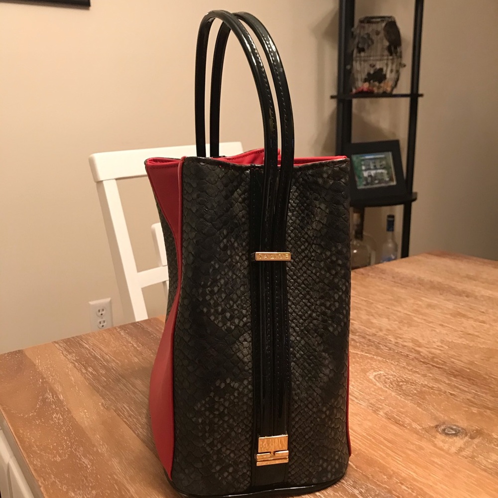 Samoe red leather and black snakeskin purse